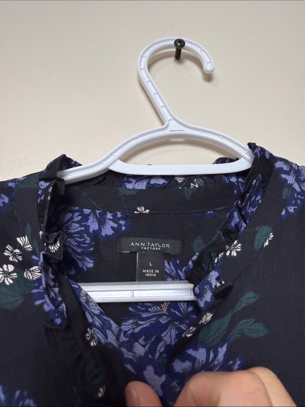 Ann Taylor Black Blouse with Blue Floral Print size L - Picture 2 of 6